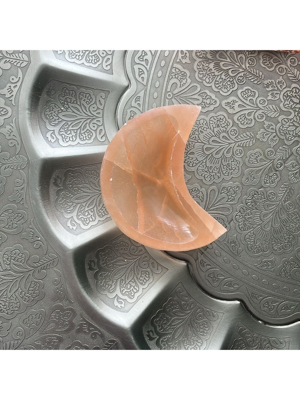 Crescent shape pink selenite bowl